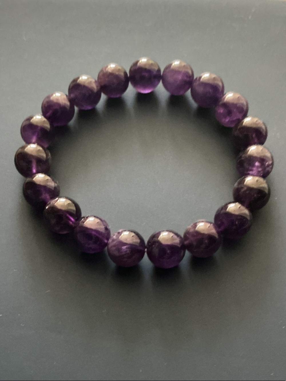 Amethyst Beaded Stretch Bracelet - Deep Purple Gemstone